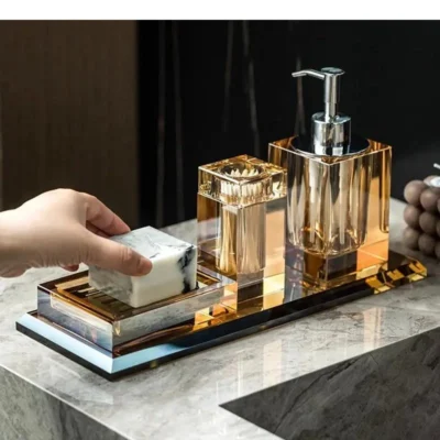 Crystal Glass Bathroom Accessories Set Lotion Bottle Cotton Swab Jar Fragrance Soap Dish Tray Home Supplies - Image 3